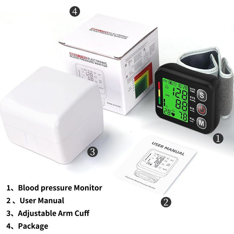 Wrist Blood Pressure Monitor with Voice Guidance – Track BP & Heart Rate at Home