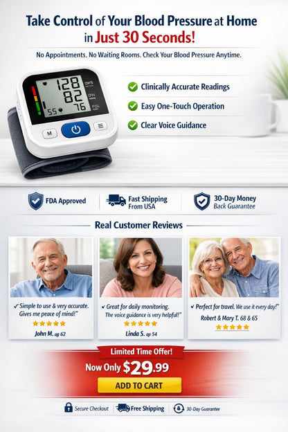 Wrist Blood Pressure Monitor with Voice Guidance – Track BP & Heart Rate at Home